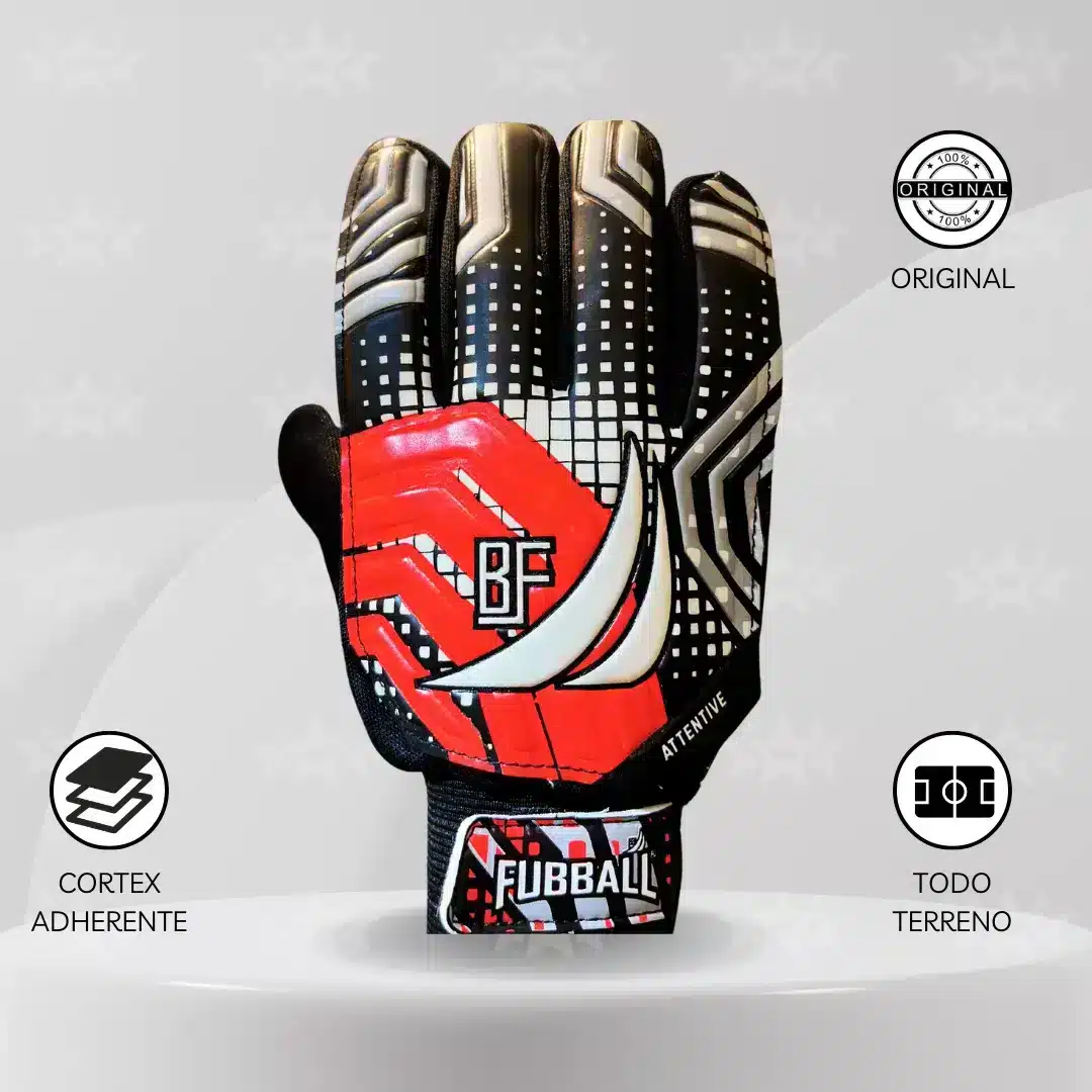 Guantes De Arquero Fubball S/Varilla - Diseño Attentive Rojo Adulto - Imagen 2